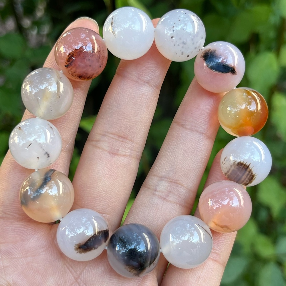 16mm chunky stretchable dendritic agate bracelet